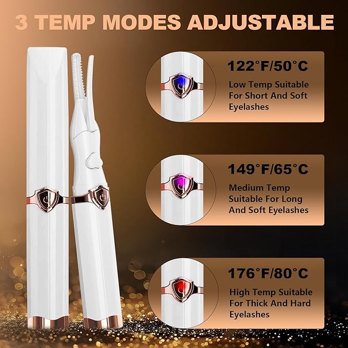 Heated Eyelash Curler, 2-in-1 Clip-Type Design, 3 Temperature Modes, USB Rechargeable Electric Eyelash Curler, Natural Curling 24H Long-Lasting Curl, Gift for Women & Girls, Beige-DB