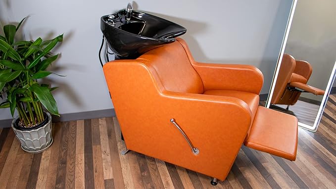 Stanley Shampoo Backwash Unit w/Shampoo Bowl, Sink & Faucet for Beauty Spa Barber Shop, Professional Hair Salon Equipment, Camel