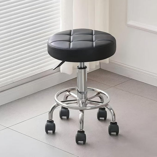Urknall Round Rolling Stool on Wheels PU Leather - 400lb Capacity with Quiet Wheels, Ultra-Comfort Seat Stool with Wheels, 360° Swive Adjustable Height, for Salon Tattoo Work Home SPA Shop Use