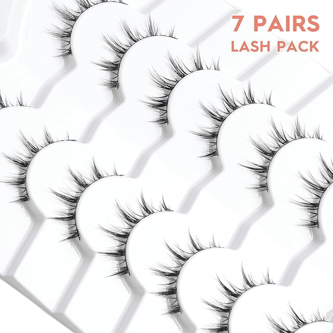 Manga Lashes Natural Look Anime Eyelashes Wispy 3D Volume 0.1MM Thin Band Manhua Lash Korean Asian Style 10mm Short Eyelash C Curl 7 Pair Siligli