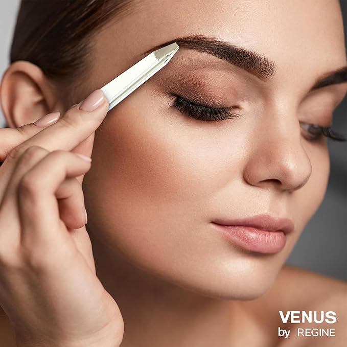 Venus by Regine Slant Tweezers - Handmade Precision Tool for Women & Men, 25-Degree Angle for Shaping Eyebrows & Grooming Facial Contours, Suitable for Eyebrow & Facial Hair Removal (White)