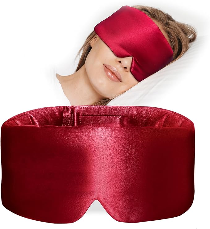 100% Mulberry Silk Sleep Mask, Large Eye Cover for Sleeping, Comfortable and Pressure-Free Sleeping Masks for Women Men, Completely Blackout (Wine Red)