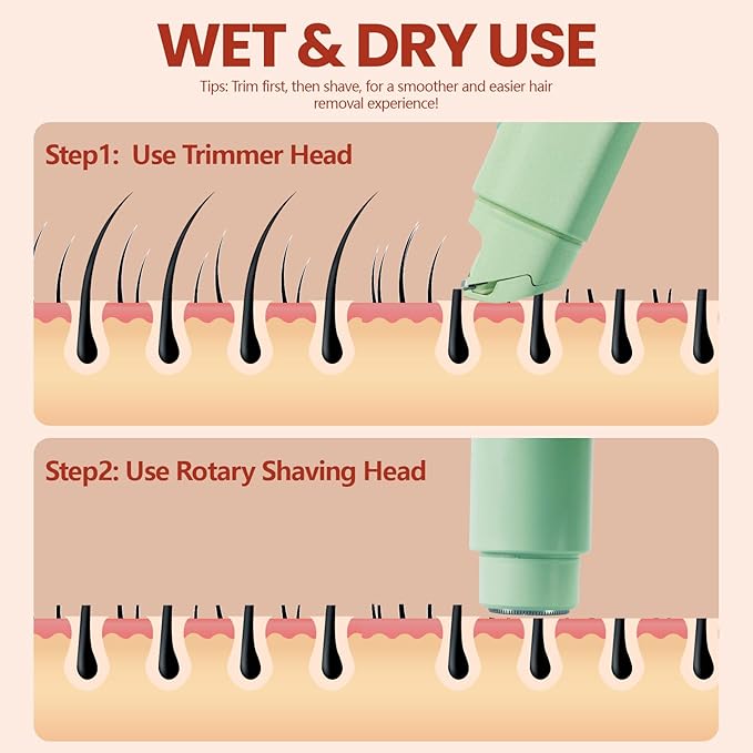 Dermave Bikini Shaver - Electric Bikini Trimmer for Women, Dual Head Shaver, 2-in-1 Womens Electric Razor (Green)