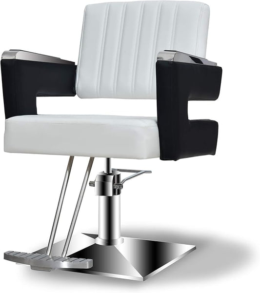 BarberPub Salon Chair for Hair Stylist, All Purpose Hydraulic Barber Styling Chair, Beauty Spa Equipment 8815 (6’’ Seat Height Adjustment) (Black&White)