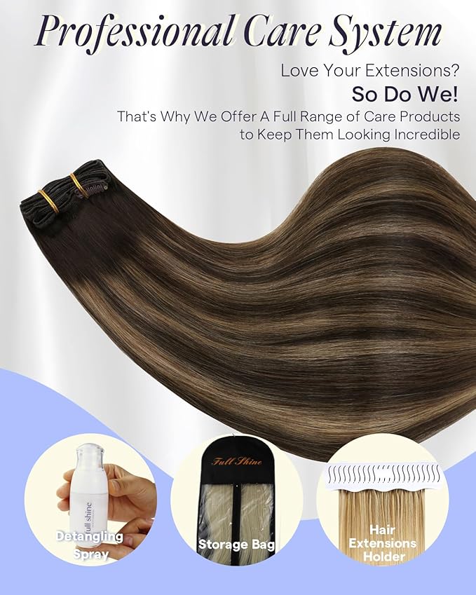 Full Shine Dark Brown Balayage Clip in Extensions Real Human Hair 20 Inch 150 G Brown Clip on Hair Extensions for Thickness 7 Pcs