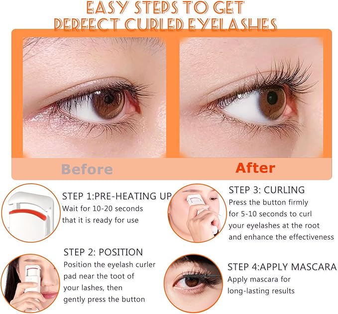 Heated Eyelash Curler - Wide Open Dual-Arc Design Heated Lash Curler - Electric Eyelash Curler - Type-C Rechargeable Mini Lash Curler Natural Curling 24H Long Lasting for Women - Ivory White