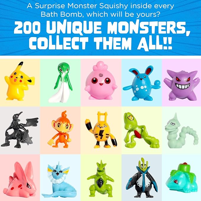 Poke Monster Bath Bombs for Kids with Surprise Toys Inside (6 Pack) - Large Bubble Bath Bomb for Boys, Girls, Toddlers - Fruity Scents, Made in USA, Skin-Safe - Birthday Gift by Two Sisters