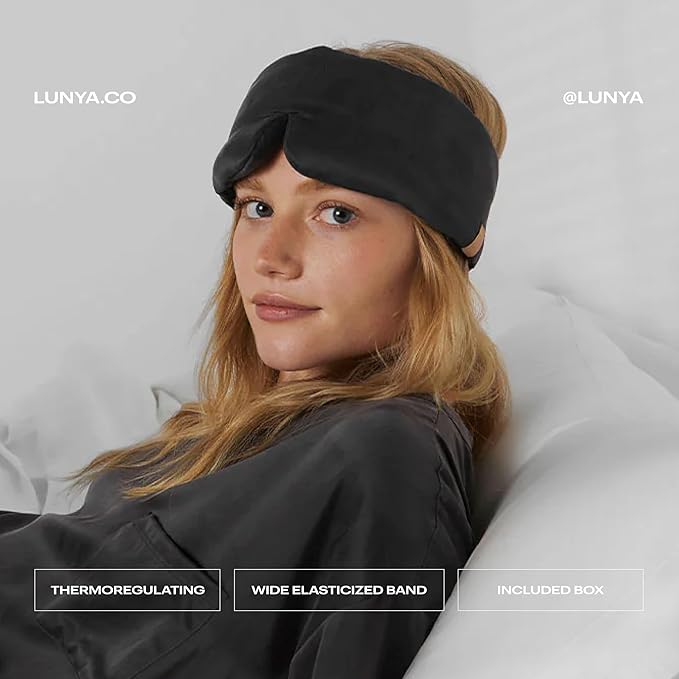 Lunya Sleep Mask with Box - Washable Silk Sleeping Mask and Headband for Beauty Routines - Thermoregulating Comfort for Restful Nights - Silk Eye Mask for Women - Large - Meditative Grey