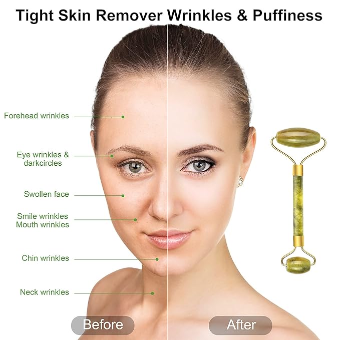 Charmonic 6 in 1 Ice Roller & Jade Roller and Gua Sha Set, Facial Massage Kits, Facial Roller Kit with Gua Sha Tool and Silicone Brush, Anti-Aging Jade Stone Massager for Face, Eyes, Neck Massage