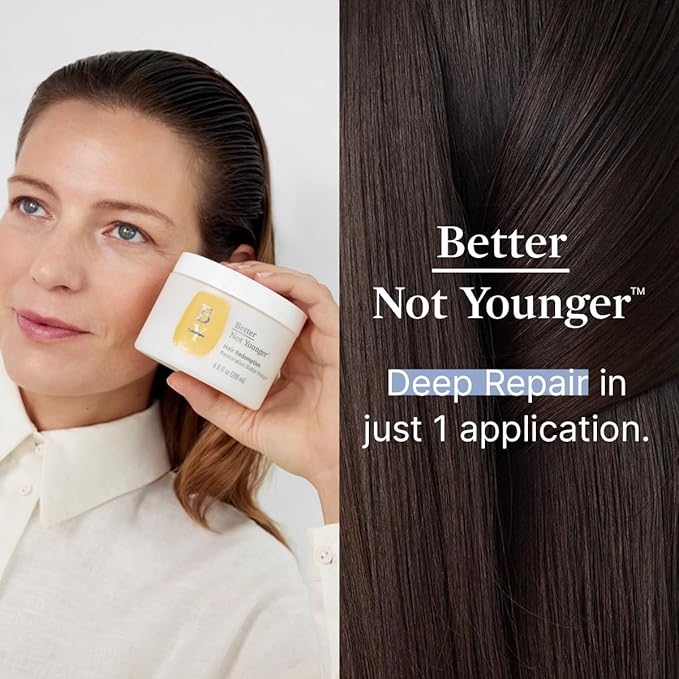 Better Not Younger Restorative Butter Hair Masque 6.8 fl oz - Hair Repair Mask with Plant-Based Butters, Biotin, Argan & Caffeine for Women Over 40 - Restores Moisture, Adds Volume & Boosts Shine