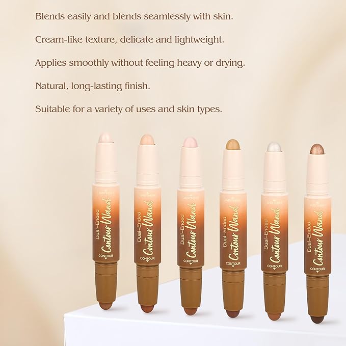 Contour Highlighter Stick，2in1 Dual-Ended Cream Bronzer&Highlighter Sticks for Face Body Contouring Makeup- Buildable，Waterproof, Easy to Apply Suitable for Beginners，05Nuetral Nude+Silver Shimmer