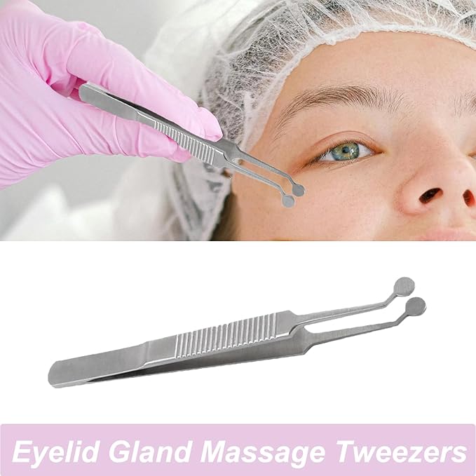 Meibomian Gland Expressor Forceps, Eyelid Gland Blockage Unblocking Tools, Stainless Steel Eyelid Massage Tweezers-Round Tip for Dry Eyes Extraction Tool(Silver)