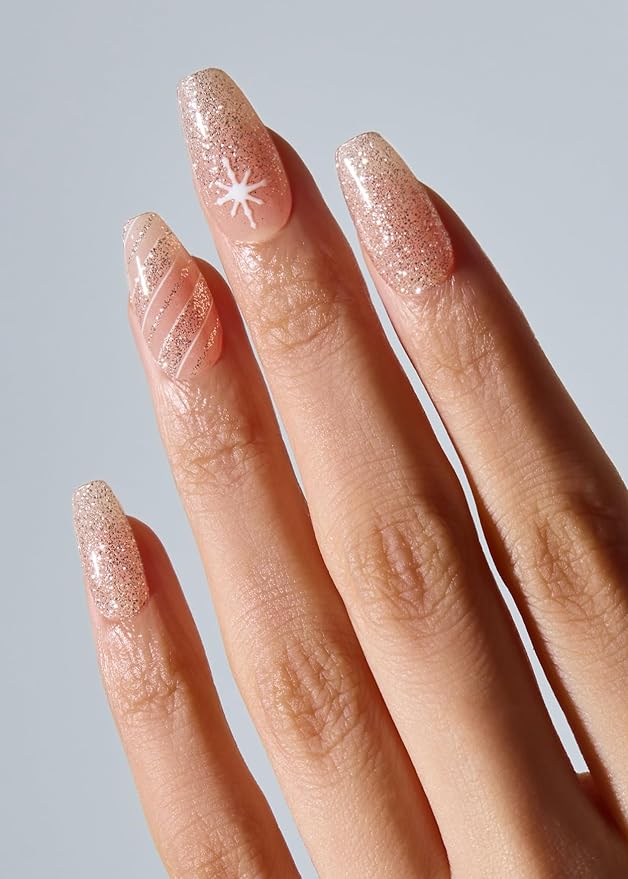 ohora Semi Cured Gel Nail Strips (N Crystal Frost) - Works with Any Lamps, Salon-Quality, Long Lasting, Easy to Apply & Remove - Includes 2 Prep Pads, Nail File & Wooden Stick