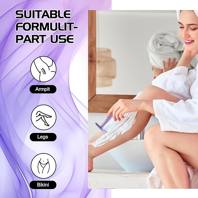 Double Edge Safety Razor for Women Purple with 10 Blades and Silicone Cover - Durable Metal Eco-Friendly Single Blade Razor - Closed Smooth Shave