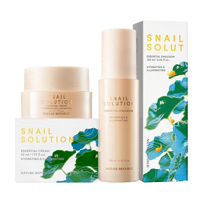 Nature Republic Snail Mucin Emulsion Cream Set - Korean Skincare, Hydrating with Niacinamide, Face Moisturizer, Moisturizing Skin Care, Glow, Mucus