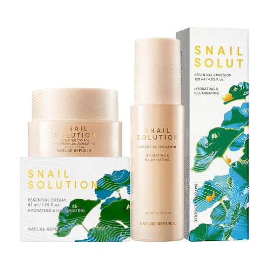 Nature Republic Snail Mucin Emulsion Cream Set - Korean Skincare, Hydrating with Niacinamide, Face Moisturizer, Moisturizing Skin Care, Glow, Mucus