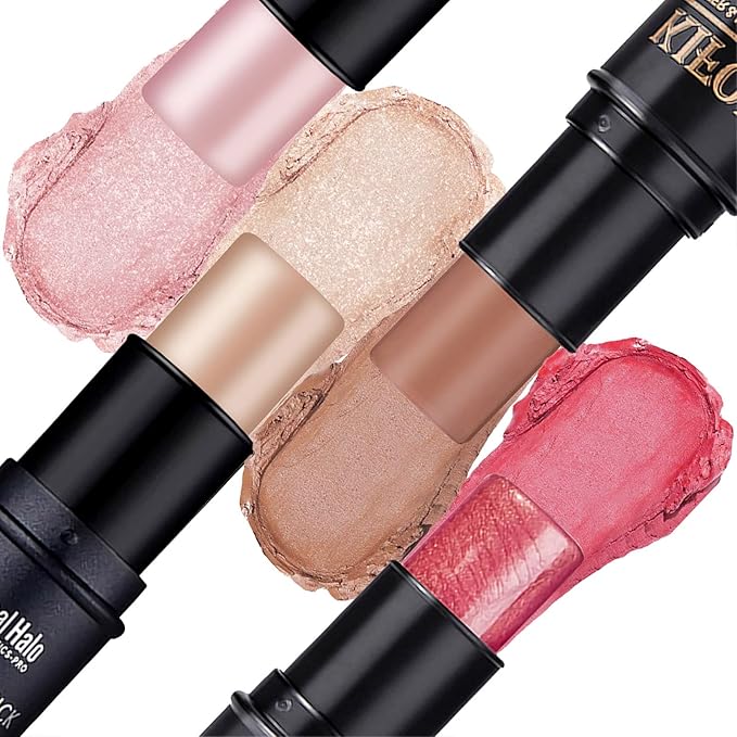 4PCS Contour Stick - Highlighter And Cream Blush Stick 4 Colors Kit - Moisturizer, Face Brightens & Shades Pencil, Facial Shaping Makeup Sticks for Older Women & Mature Skin