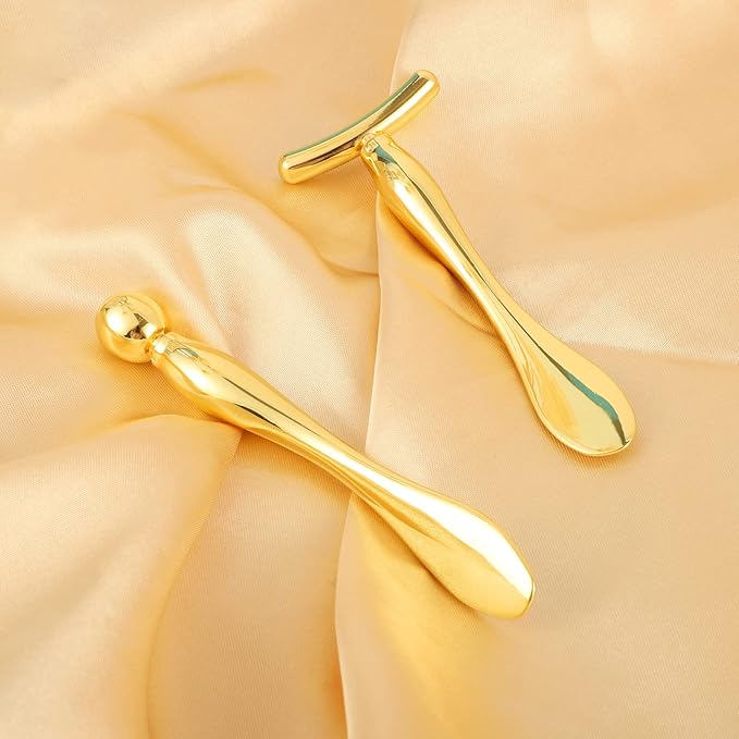 2 Pcs Metal Eye Cream Applicator Face Roller Massager Tool,Eye Massage Wand Stick Girls Women Facial Massager for Reducing Puffiness Wrinkle
