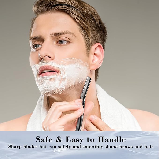 Dermaplaning Tool for Face, Eyebrow Razor for Women and Men, Eyebrow Trimmer and Facial Shaver Dermaplane Razor for Peach Fuzz Hair and Exfoliation, Includes 6 Blades (Black)