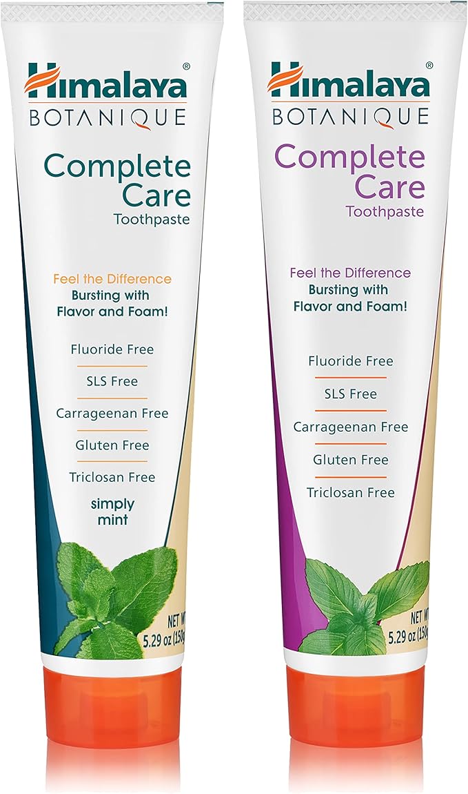 Himalaya Botanique Complete Care Toothpaste, Mint and Spearmint - Fluoride Free Toothpaste for Clean Teeth & Fresh Breath - Vegan, Gluten Free, No Artificial Flavors, 5.29 oz (Pack of 2)