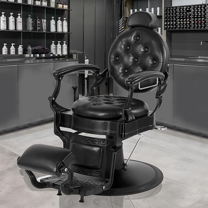 Vintage Barber Chair Heavy Duty Hydraulic Barber Chair Reclining Salon Chair for Hair Stylist Tattoo Chairs Stylist Chair Salon Equipment（Black）