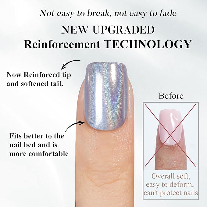 Press on Nails Short, Jofay Fashion Soft Gel Fake Nails, Rainbow Laser Purple Press on Nails, Reusable & Natural Acrylic False Nails, Stick on Nails for Women Girls Gift, Glue on Nails Kit 32 Pcs