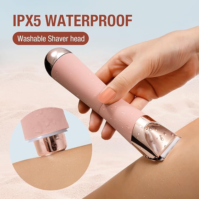 SUPRENT Bikini Trimmer Women- Painless Ladies Hair Removal Waterproof Wet & Dry- 2 in 1 Lady Shaver for Pubic Hair & Facial Hair- Cordless Electric Razors with USB-C Rechargeable-Pink