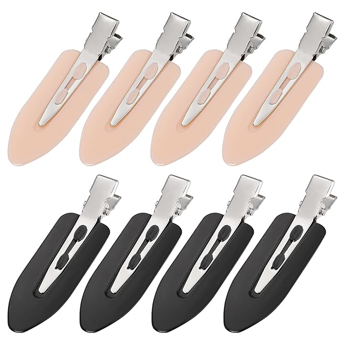 8Pcs No Bend No Crease Hair Clips- Styling Duck Bill Clips Alligator Hair Barrettes for Styling Sectioning, Small Gifts for Women Girls Salon Hairstyle Hairdressing Bangs Waves, Black & Pink
