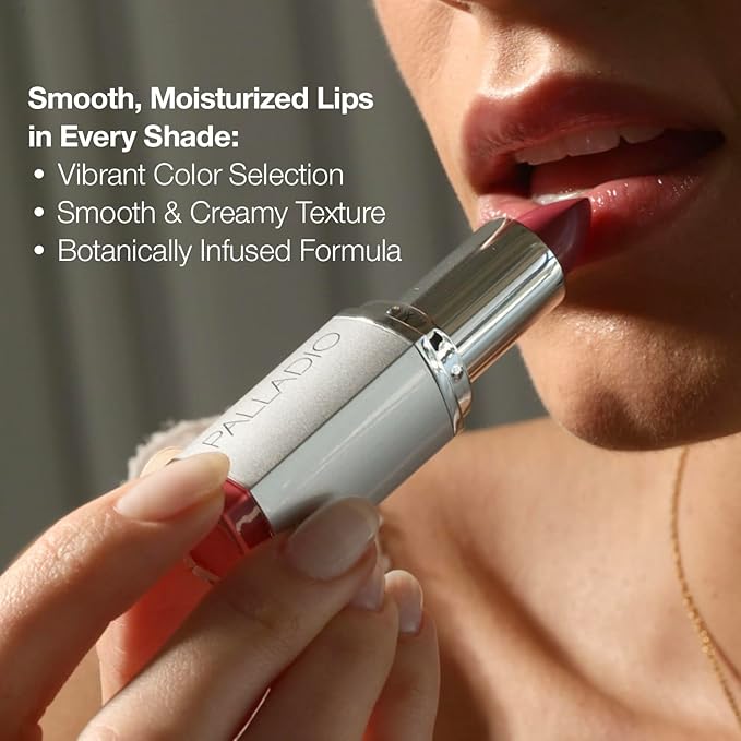 Palladio Herbal Lipstick, Rich Pigmented and Creamy, Infused with Aloe Vera, Chamomile & Ginseng, Prevents Lips from Drying, Combats Fine Lines, Long Lasting Lipstick, Cosmopolitan