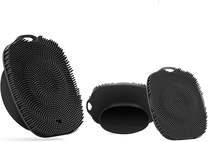 2 PCS Face Scrubber, Soft Silicone Face Exfoliator with Suction Cup for Man and Women Deep Skin Clean (Body Scrubber + Face Scrubber Black)