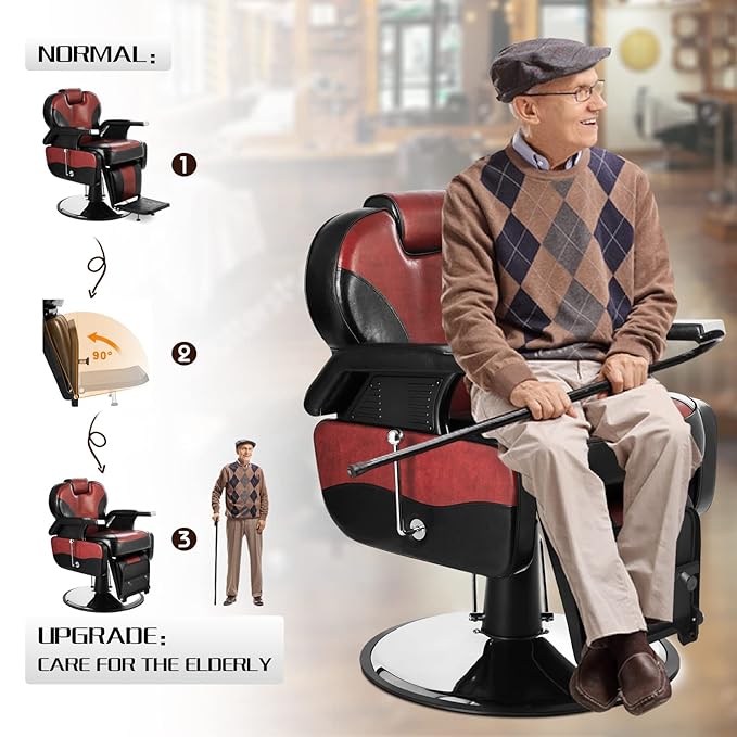 Artist hand Barber Chair Hydraulic Reclining Barber Chairs Heavy Duty Salon Chair for Hair Stylist Tattoo Chair Salon Equipment (Red,Black)