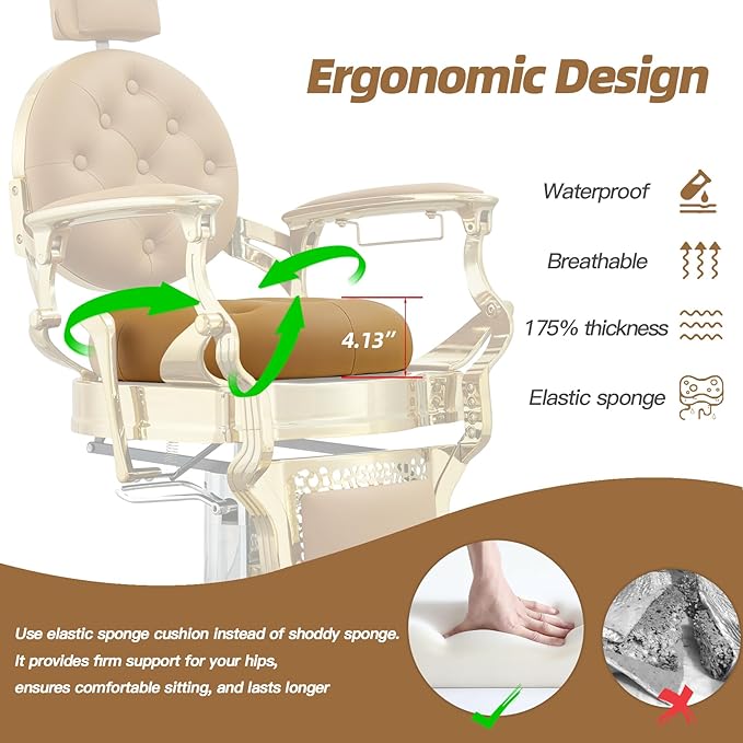 Antlu Barber Chair Hair Stylist, Vintage Salon Heavy Duty 700lbs Chair Hair Styling Chairs for Barbershop Beauty Tattoo Massage (Golden-Camel)