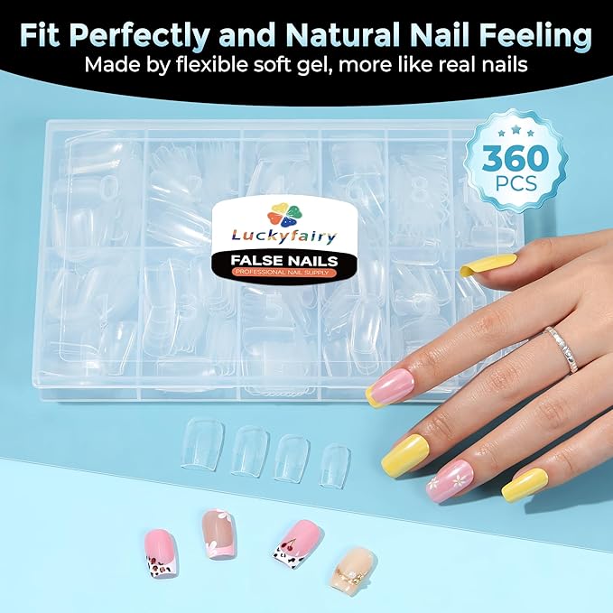 Short Square Nail Tips Gel: 360Pcs Full Cover Short Square Press On Nails Pre-buff Fake Acrylic Nails Half Matte Clear Nail Tips for Nail Extension DIY 12 Sizes