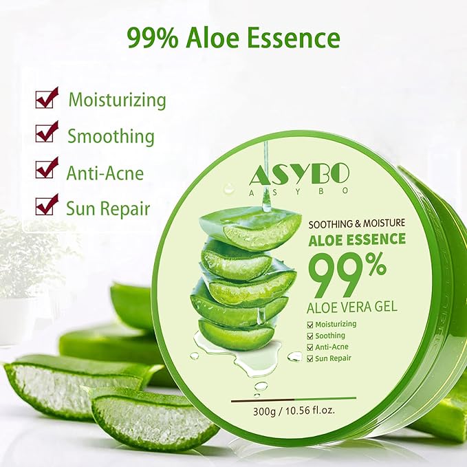 300 ML Natural Aloe Vera Gel -Organic Moisturizing Cream, Soothing and Hydrating, Sunburn and Scar Repair, Care for Face Body Hair