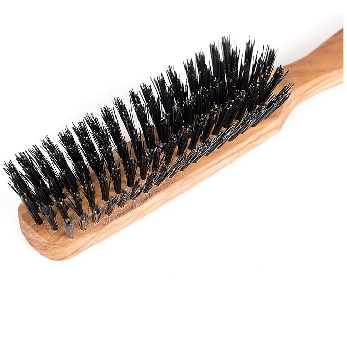 Fendrihan 5 Row Olivewood Hairbrush with Dark Bristles 8 Inches (Made in France)