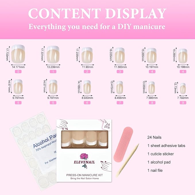 Natural Beige Nude White Press on Nails Short Squoval French Nail Tips False Nails Easy Wear Salon Manicure Reusable UV Gel Fake Nails DIY Nail Art at home