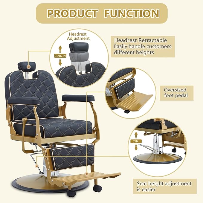Barber Chair Hair Salon Chair,Heavy Duty 700 LBS, for Hair Stylist Barber Beauty Tattoo Massage(Gold)