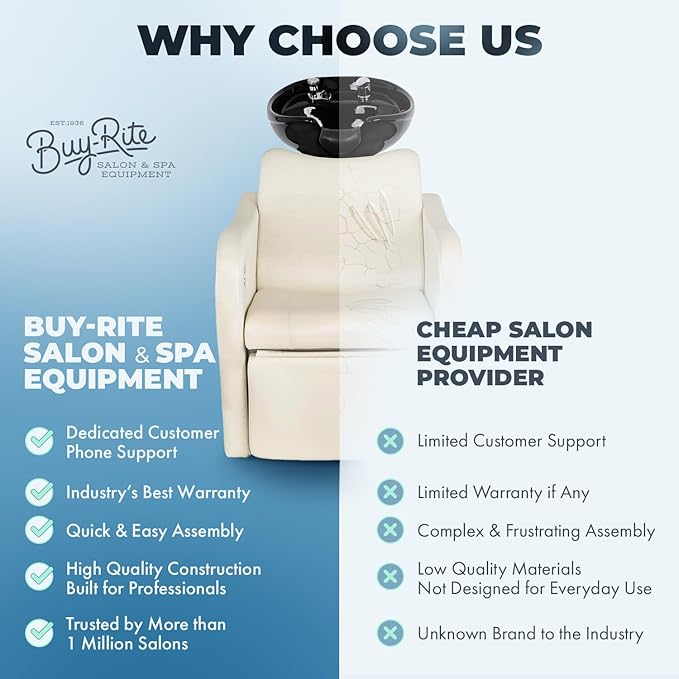 Buy-Rite Lexus Backwash Unit – White Zebra Vinyl Chair, Tilting Black Porcelain Bowl, Kick-Out Legrest, Extra Wide Seat, European Faucet, Salon Shampoo Station – TS-8018B