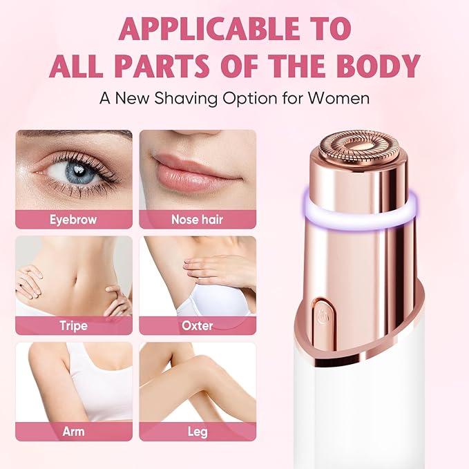 Facial Hair Remover for Women- 2-in-1 as Seen on TV Painless Face Shaver -Mini Hair Remover, Electric Razor Shaver Portable Bikini Epilator for Lips, Chin, Armpit, Peach Fuzz,Neck, Cheek