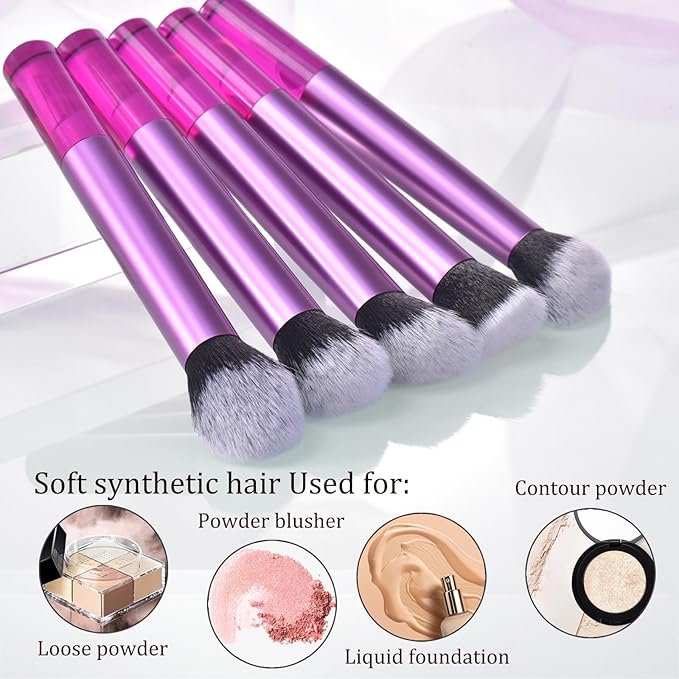 111 Makeup Brushes Set 22 Pcs Makeup Kit With Case Premium Soft Synthetic Hair Foundation Brush Concealer Brush Eyeshadow Brush Make up Brushes Set With Beauty puff (Purple, 22pcs)