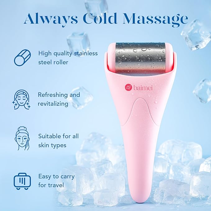 BAIMEI Stainless Steel Ice Roller for Face & Gua Sha Facial Tools, Soothes Puffiness, Relieves Pain, Self - Care Gift for Women