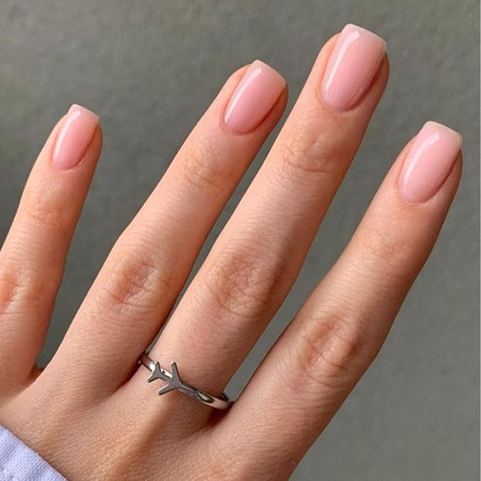 Modelones Pink Press on Nails, Christmas Short Square Fake Nails, Reusable Nail Kit with Nail Glue Adhesive Tabs Mini Nail File, Nails Press Ons 32Pcs 16Sizes, Women Girl Gift