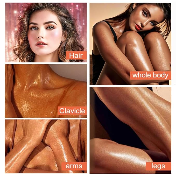 Glitter Body Highlighter Powder Body Shimmer Sparkle Face Brightening Highlighter Powder for Face Eyes Body Glow Makeup With sponge head（01#）