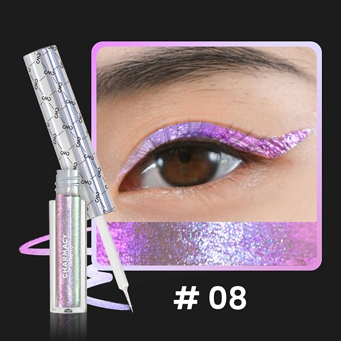 CHARMACY Chameleon Liquid Eyeliner, Liquid Glitter Eyeliner, Highly Pigmented, Metallic MultiColor Shifting waterproof Eyeliner, Ultra-Fine Tip, Longwearing, Smudge-proof (#308)