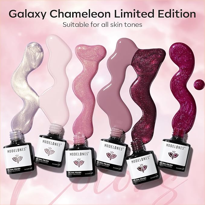 modelones Gel Nail Polish Set, 6 colors Neutral Nude Pink Gel Polish Pearl White Burgundy Red Shimmer Peach Pink Galaxy Grape Purple Glitter Nail Polish DIY Nail Art Manicure Gift