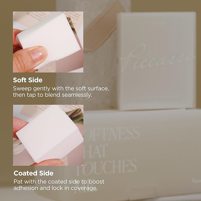Piccasso Makeup Sponges for Foundation 20P – Latex Square Sponges for Face Makeup, Long-Lasting Sponges with Coating Surface, Ideal for High-Adherence & Hygienic Daily Use