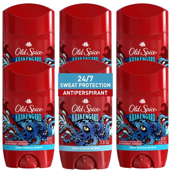 Old Spice Aluminum Free Deodorant for Men, 24/7 Odor Protection, 24/7 Freshness & Lasting Scent, Goes on Clear, Krakengard with Deep Ocean Scent, 2.6 oz (Pack of 6)