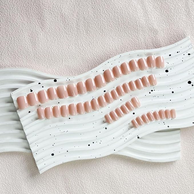 48Pcs Nude Pink Press on Nails Short Square Fake Nails, Glue on Gel Nails Press ons, Acrylic Nail Stick on False Nail for Women, Natural Handmade Thick Extra Short Nail Small Petite
