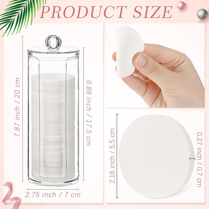 Dandat 20 Pcs Round Makeup Sponge with Acrylic Container Compact Powder Puff Cosmetic Sponge Round Foam Pad Beauty Face Makeup Foundation Powder Blender for Wet and Dry Dual Use(White)