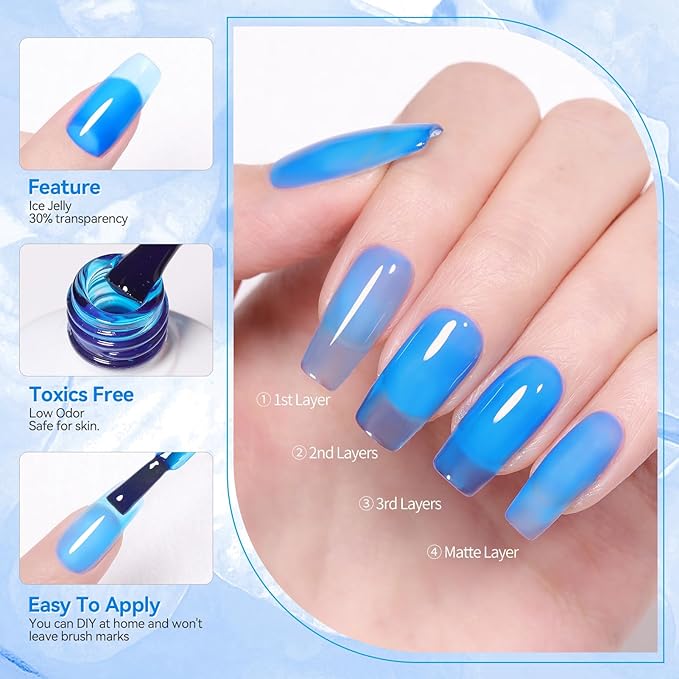 Born Pretty Jelly Gel Nail Polish Christmas Neon Gel Polish,Hot Pink Purple Blue Green Yellow 6Colors Translucent Effect,Soak Off U v LED Light Cure Nail Art Kit for Salon Manicure and DIY at Home